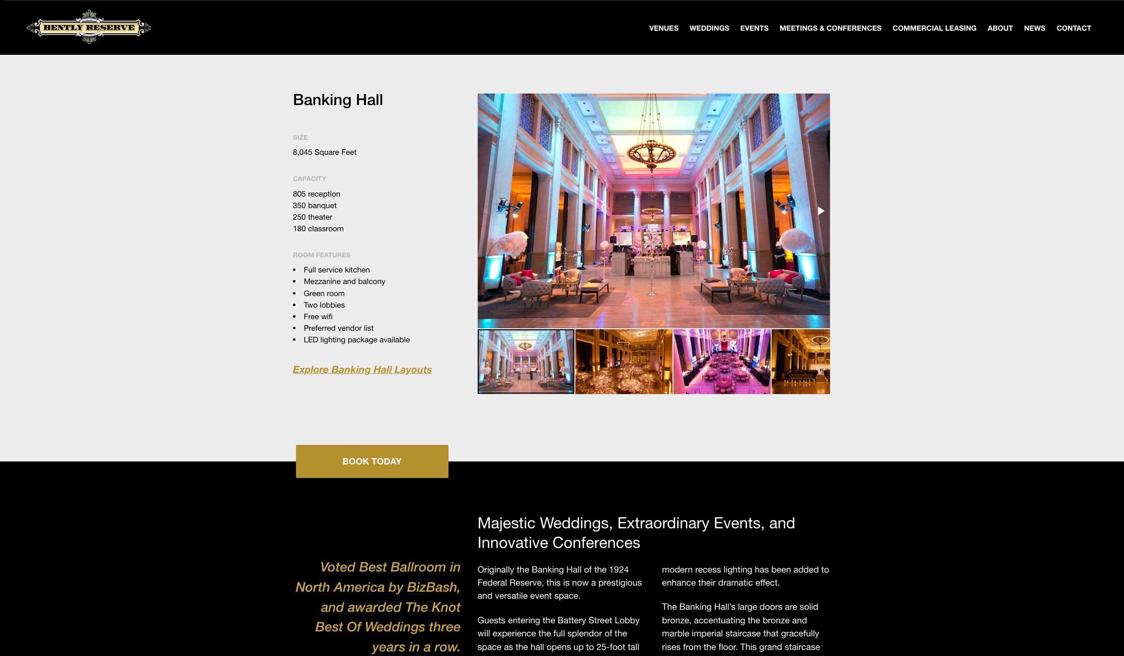 One of the venue's space, showing a clear CTA and key features based on user intent