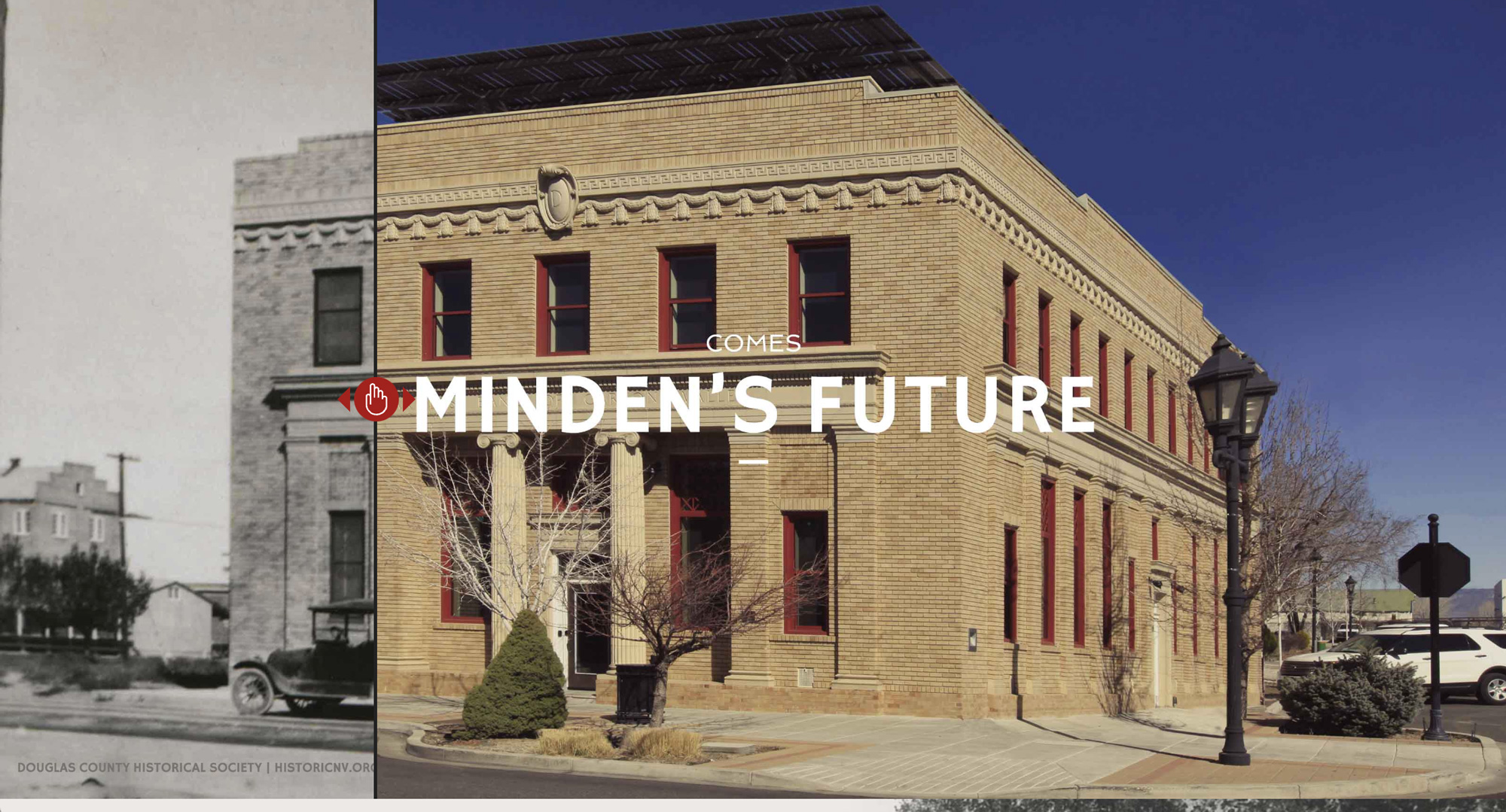 The home page featured a slider, showing the building as it was first constructed and as it is today