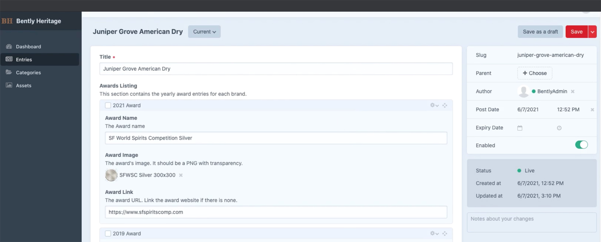 Adding awards for a craft spirit